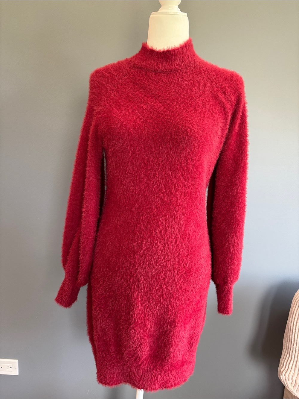 NWOT Zesica Cozy Wine Fuzzy Long-Sleeve Sweater Dress